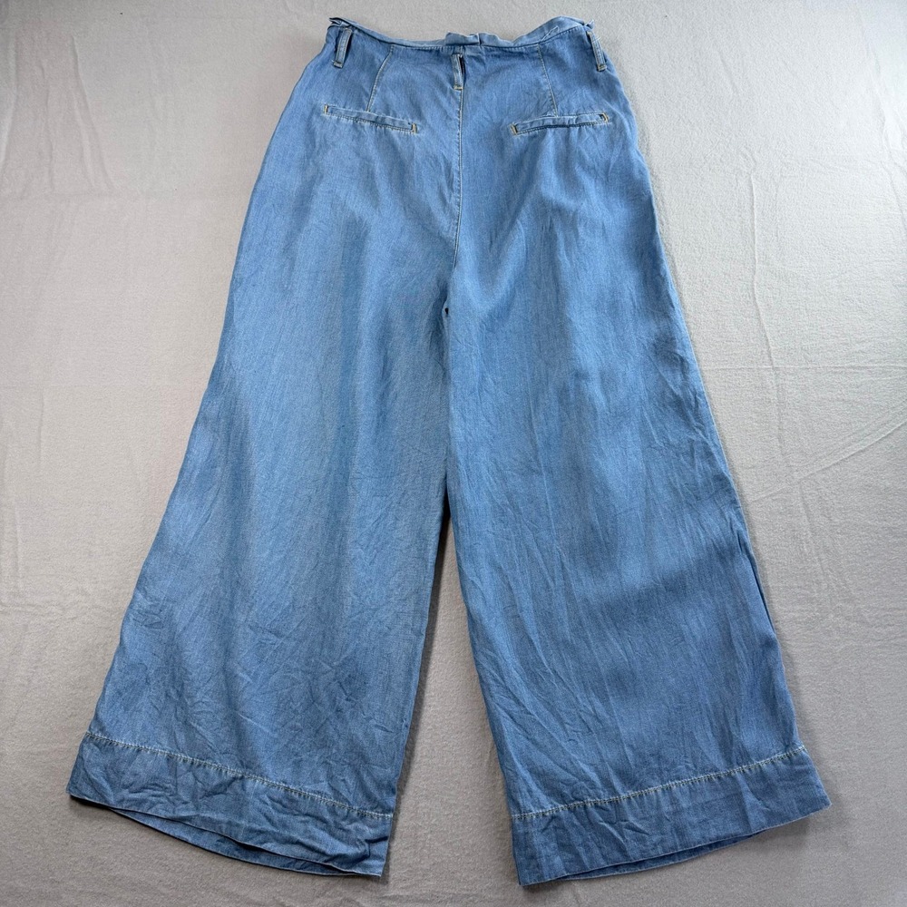 Chambray Wide Leg Jeans Womens 2 Blue Pleated Paperbag Waist Trousers Boho Chic - Picture 9 of 12